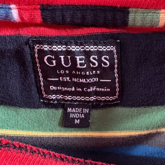 GUESS Los Angeles Striped Tee Men Medium Multi Color Striped Vintage Retro Y2K - Picture 5 of 7
